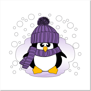 Christmas Penguin with Purple Hat and Scarf Posters and Art